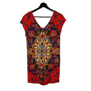 Maeve Red Print V Neck Shift Short Dress XS